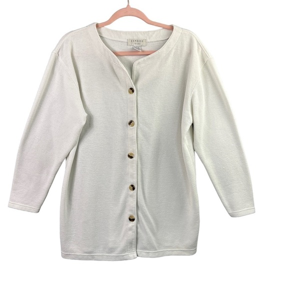 Express Tricot Cardigan Women's Medium Button Up Long Sleeve White Vintage - Picture 1 of 7